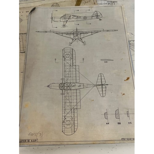 487 - Militaria, WWII, Aeronautical Aviation interest Plan drawings on linen of a Auster VI AOP, 2 off 28 ... 