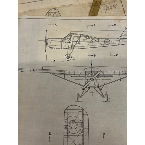 487 - Militaria, WWII, Aeronautical Aviation interest Plan drawings on linen of a Auster VI AOP, 2 off 28 ... 