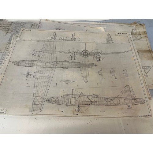 488 - Militaria, WWII, Aeronautical Aviation interest Plan drawings on linen of a Mitsubishi Ki-67 Peggy I... 