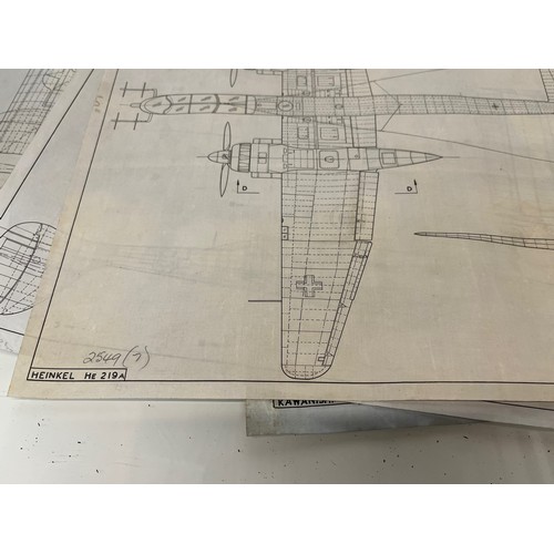 490 - Militaria, WWII, Aeronautical Aviation interest Plan drawings on linen of a Heinkel HE 219A, 1 off 6... 