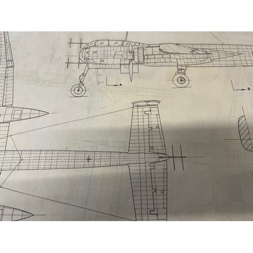 490 - Militaria, WWII, Aeronautical Aviation interest Plan drawings on linen of a Heinkel HE 219A, 1 off 6... 