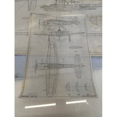 491 - Militaria, WWII, Aeronautical Aviation interest Plan drawings on linen of a Yokosuka Judy 33, 1 off ... 