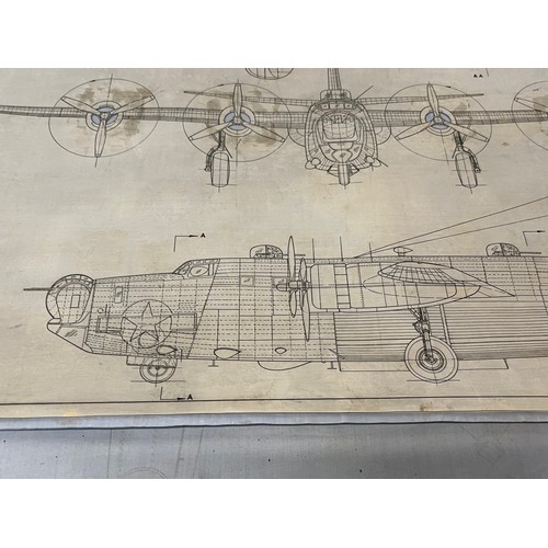 492 - Militaria, WWII, Aeronautical Aviation interest Plan drawings on linen of a Consolidated PB4Y-2 Priv... 