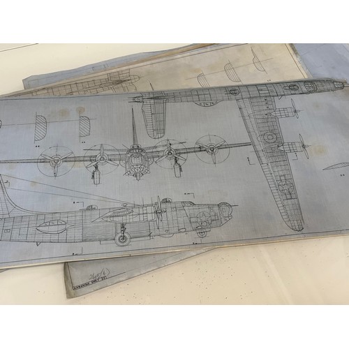 492 - Militaria, WWII, Aeronautical Aviation interest Plan drawings on linen of a Consolidated PB4Y-2 Priv... 