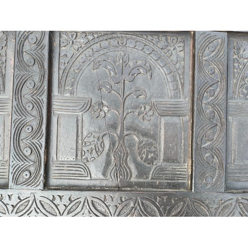 181 - Three section carved oak furniture panel. 147 cm x 62 cm.

This lot is collection only.