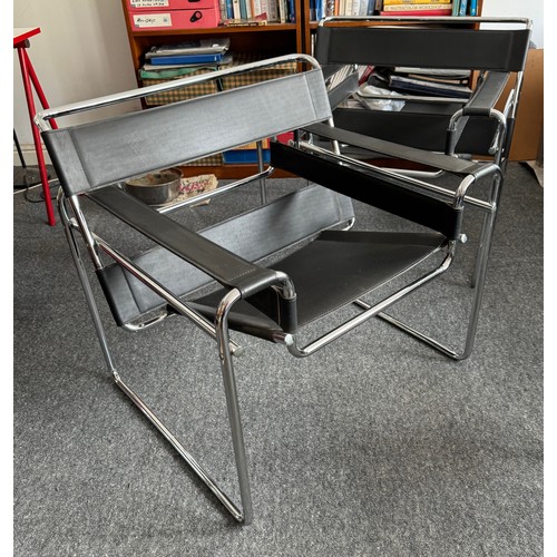 41 - Furniture, mid century modern, a pair of Wassily style chairs after Marcel Breuer.

This lot is coll... 