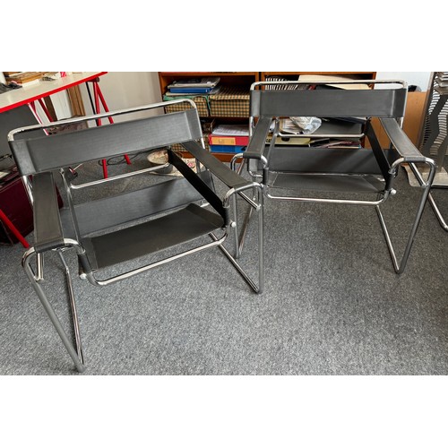 41 - Furniture, mid century modern, a pair of Wassily style chairs after Marcel Breuer.

This lot is coll... 