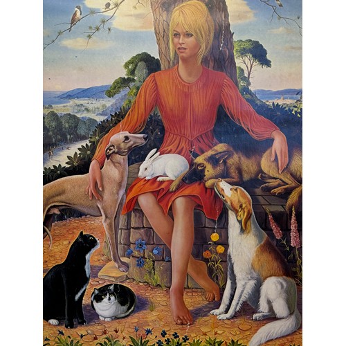 2 - Bridget Bardot, a gallery poster featuring a painting of the actress with her animals from a 1983 ex... 