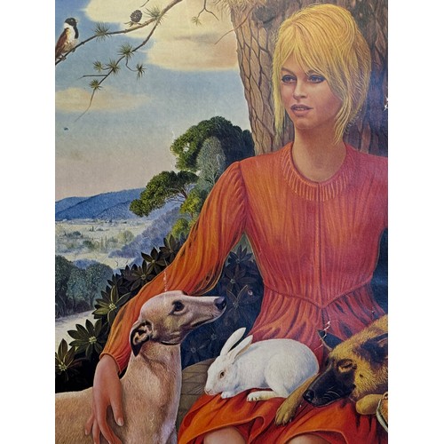 2 - Bridget Bardot, a gallery poster featuring a painting of the actress with her animals from a 1983 ex... 