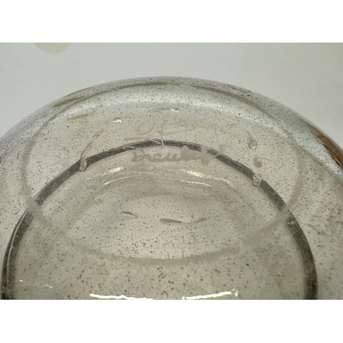 73 - Continental speckled glass bowl with a deep internal hanging lip, signed to the base.

This lot is a... 