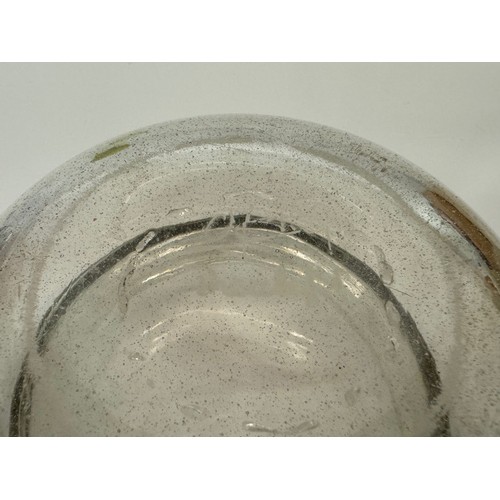 73 - Continental speckled glass bowl with a deep internal hanging lip, signed to the base.

This lot is a... 