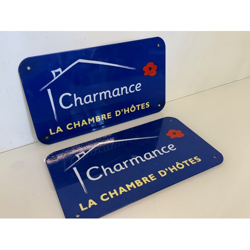 90 - Pair of enamelled advertising signs for accommodation, each is 39 cm  x 20 cm.

This lot is availabl... 