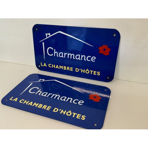 90 - Pair of enamelled advertising signs for accommodation, each is 39 cm  x 20 cm.

This lot is availabl... 