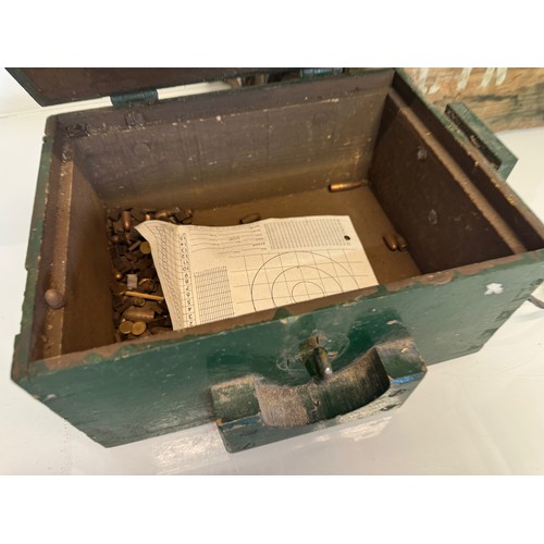 98 - Two military wooden Ammunition / instrument crates targets cases and clips etc.

This lot is availab... 