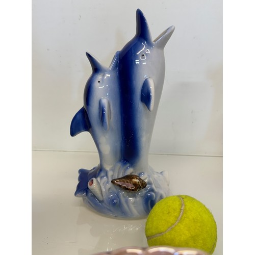 238 - Kitsch lustre ware ceramic vases etc all with a dolphin theme.

This lot is available for in-house s... 