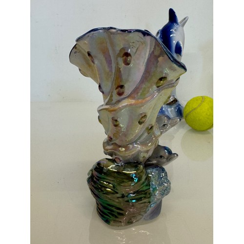 238 - Kitsch lustre ware ceramic vases etc all with a dolphin theme.

This lot is available for in-house s... 