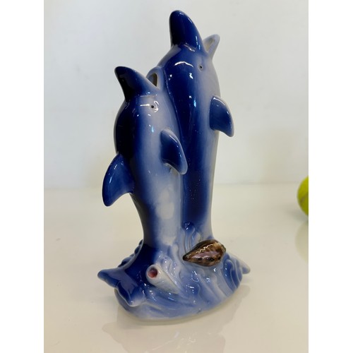 238 - Kitsch lustre ware ceramic vases etc all with a dolphin theme.

This lot is available for in-house s... 