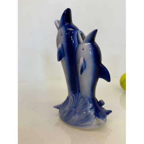 238 - Kitsch lustre ware ceramic vases etc all with a dolphin theme.

This lot is available for in-house s... 