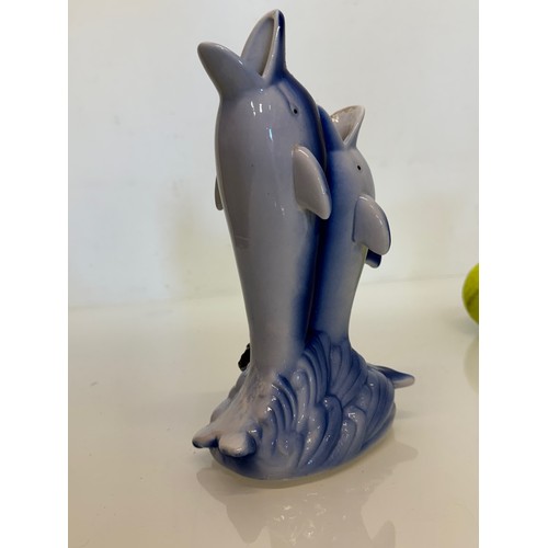 238 - Kitsch lustre ware ceramic vases etc all with a dolphin theme.

This lot is available for in-house s... 