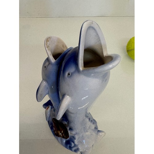 238 - Kitsch lustre ware ceramic vases etc all with a dolphin theme.

This lot is available for in-house s... 