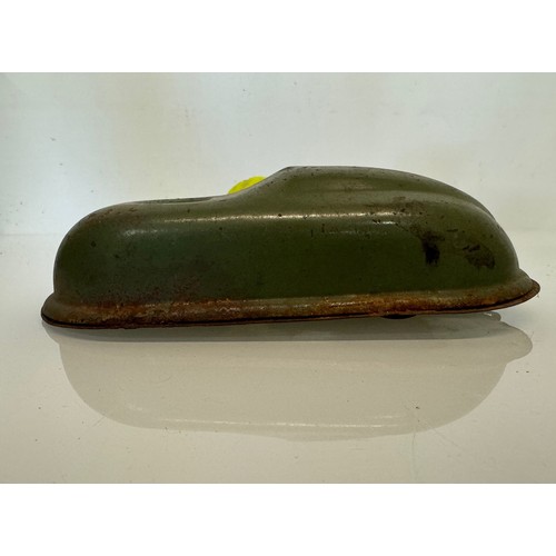 239 - Tin plate toy bumper car, with clockwork drive mechanism. 25 cm long, x 11 cm x 7 cm tall. a/f

This... 