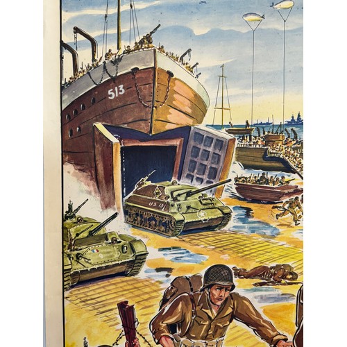 247 - Militaria, social history, an educational poster showing the D Day landing in the American sector. 9... 