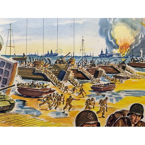 247 - Militaria, social history, an educational poster showing the D Day landing in the American sector. 9... 