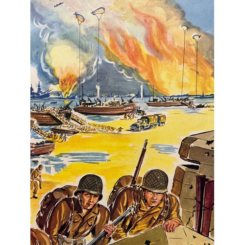 247 - Militaria, social history, an educational poster showing the D Day landing in the American sector. 9... 