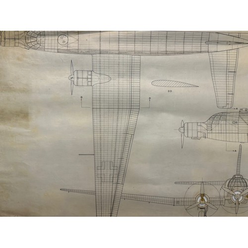 416 - Military aircraft plans for German Junkers JU252. 90cm x 40cm. Part of a large collection of printed... 