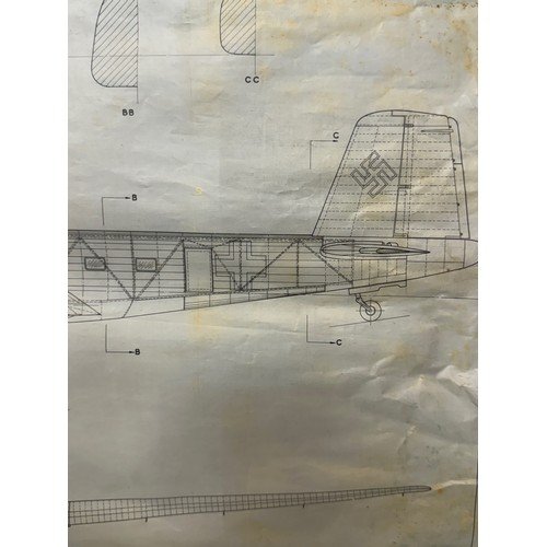 416 - Military aircraft plans for German Junkers JU252. 90cm x 40cm. Part of a large collection of printed... 