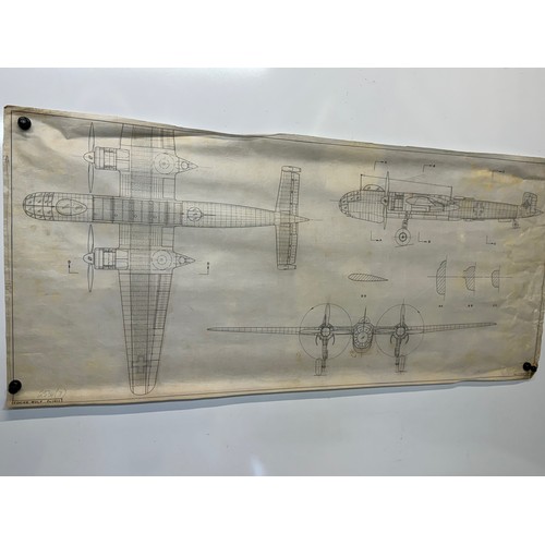 417 - Military aircraft plans for German Focke Wulf FW 191A. 90cm x 40cm. Part of a large collection of pr... 