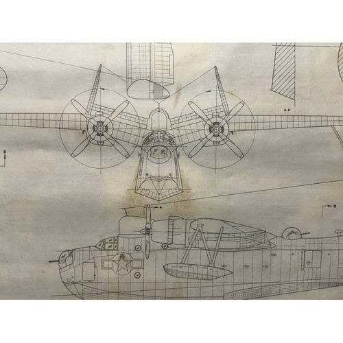 418 - Military aircraft plans for US Martin PBM-5 Mariner. 90cm x 40cm. Part of a large collection of prin... 