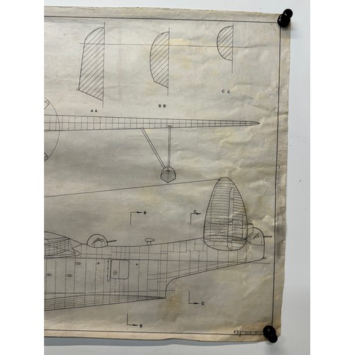 418 - Military aircraft plans for US Martin PBM-5 Mariner. 90cm x 40cm. Part of a large collection of prin... 