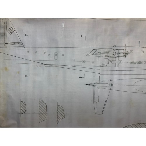 421 - Military aircraft plans for German Blohm Voss BV222 Wiking. 180cm x 80cm. Part of a large collection... 