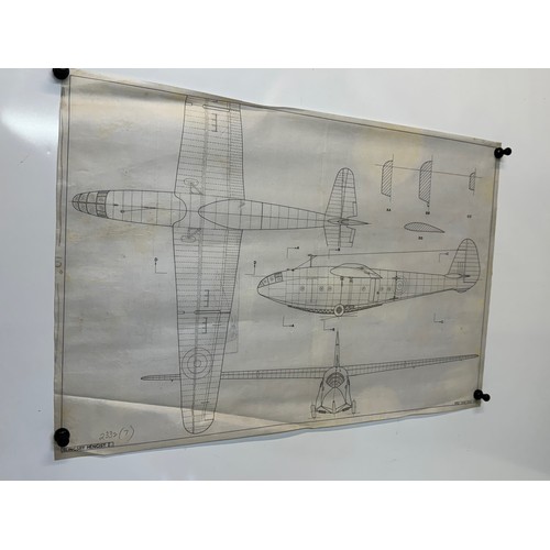 425 - Military aircraft plans for RAF Slingsby Hengist I. 60cm x 40cm. Part of a large collection of print... 