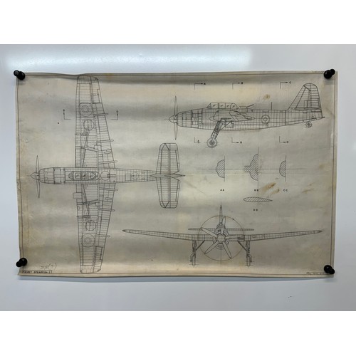 428 - Military aircraft plans for RAF Fairey Spearfish I. 90cm x 40cm. Part of a large collection of print... 