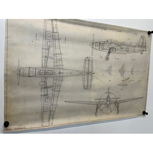 428 - Military aircraft plans for RAF Fairey Spearfish I. 90cm x 40cm. Part of a large collection of print... 