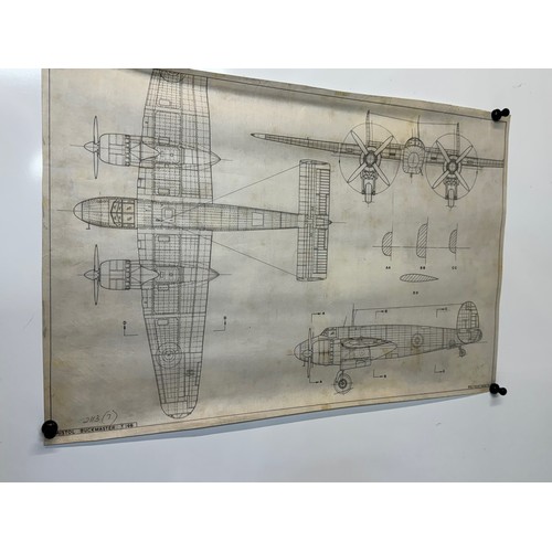 429 - Military aircraft plans for RAF Bristol Buckmaster T 166. 90cm x 40cm. Part of a large collection of... 