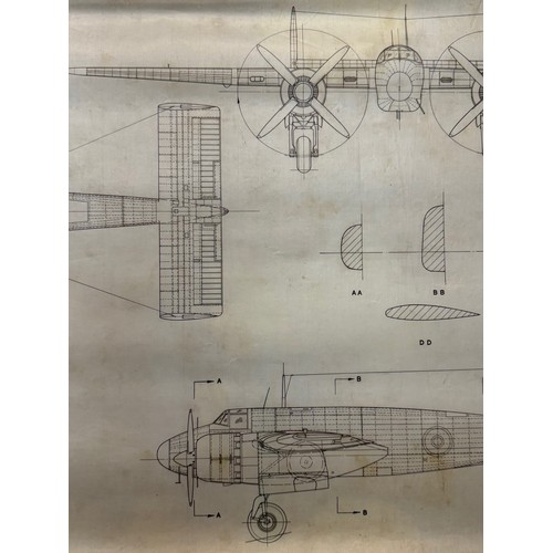 429 - Military aircraft plans for RAF Bristol Buckmaster T 166. 90cm x 40cm. Part of a large collection of... 