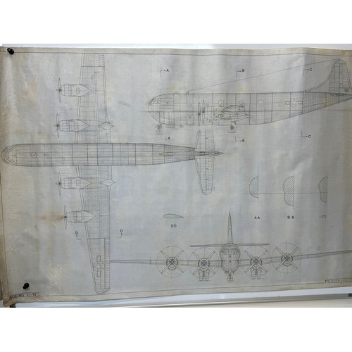 430 - Military aircraft two plans for US Boeing C-97. 90cm x 40cm. Part of a large collection of printed p... 