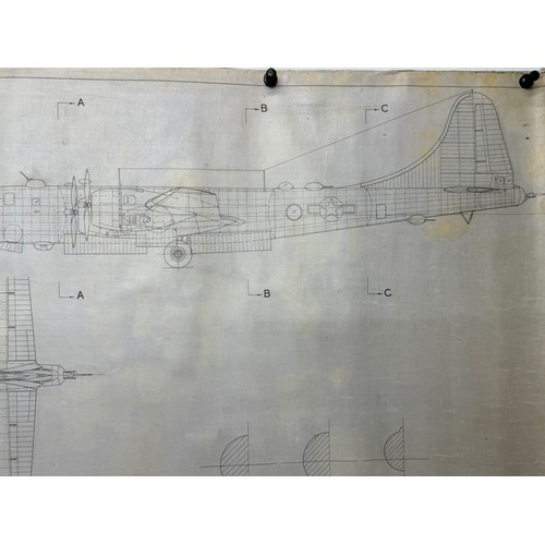 432 - Military aircraft plans for US Boeing B-29 Superfortress. 90cm x 40cm. Part of a large collection of... 