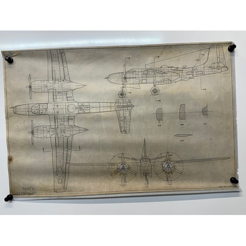 439 - Military aircraft two plans for US Douglas A-26 Invader. 90cm x 40cm. Part of a large collection of ... 