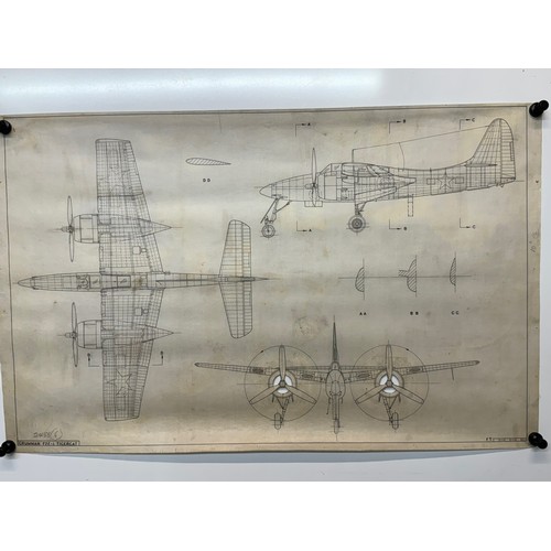 440 - Military aircraft plans for US Gruman F7F-1 Tigercat. 90cm x 40cm. Part of a large collection of pri... 