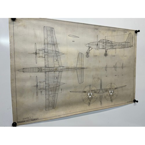 440 - Military aircraft plans for US Gruman F7F-1 Tigercat. 90cm x 40cm. Part of a large collection of pri... 