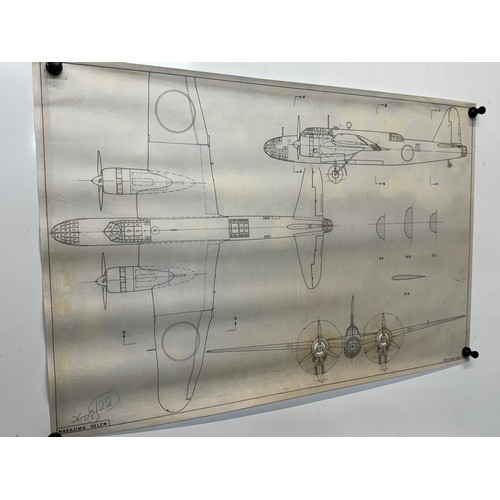 442 - Military aircraft plans for Jananese Nakajima Helen. 90cm x 40cm. Part of a large collection of prin... 