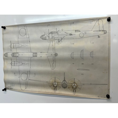 442 - Military aircraft plans for Jananese Nakajima Helen. 90cm x 40cm. Part of a large collection of prin... 