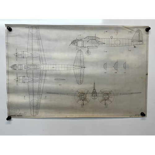 443 - Military aircraft plans for Japanese Yokosuka Frances. 90cm x 40cm. Part of a large collection of pr... 