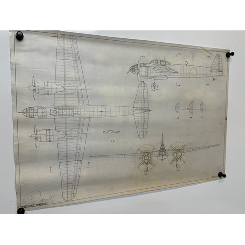 443 - Military aircraft plans for Japanese Yokosuka Frances. 90cm x 40cm. Part of a large collection of pr... 