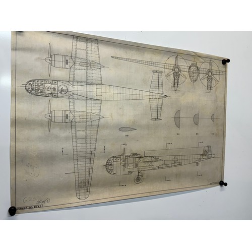 446 - Military aircraft plans for German Dornier Do 217 K2. 90cm x 40cm. Part of a large collection of pri... 