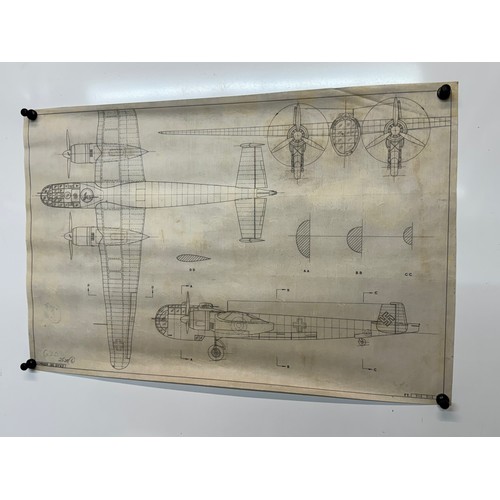 446 - Military aircraft plans for German Dornier Do 217 K2. 90cm x 40cm. Part of a large collection of pri... 